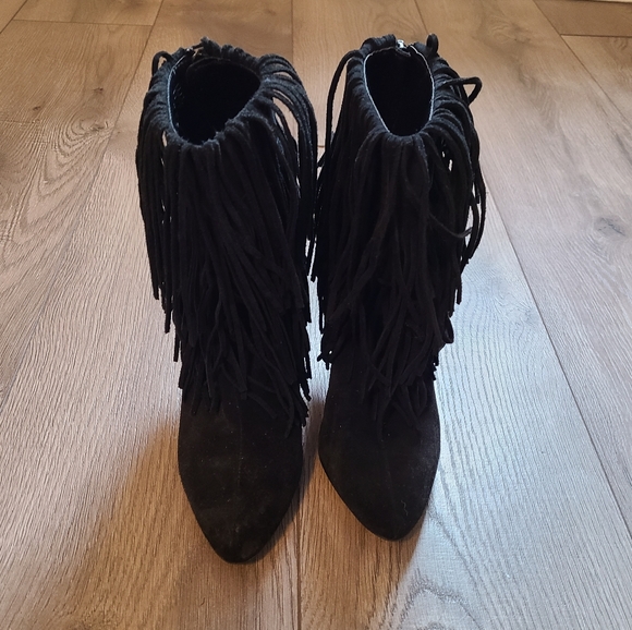 ZARA Black Fringe Booties Size 36 - Picture 2 of 8
